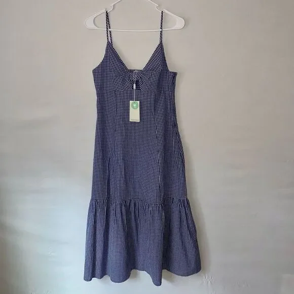NWT RAILS Maeve Fluted Seersucker Womens Navy Gingham Midi Dress size Medium - Picture 2 of 9